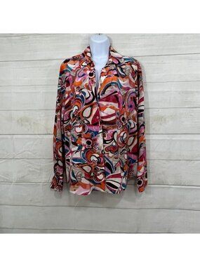 Etcetera Multicolor 100% Silk Paisley Button Long Sleeve Bouse